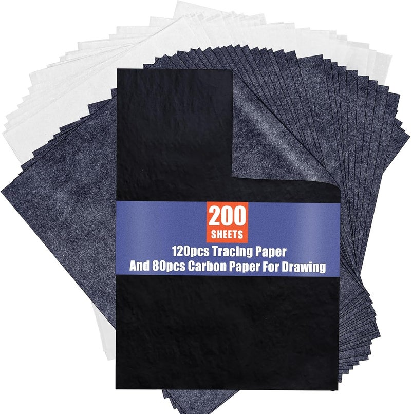 psler Carbon Paper Tracing Paper for Tracing - 120 Pcs White Translucent Tracing Paper and 100 Pcs Black Graphite Paper On Wood Fabric Artist Lettering Sketch Canvas Drawing A4 Size 8.5 X 11 Inch - Image 1